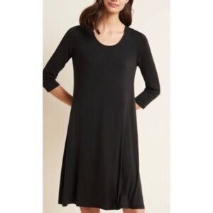 Garnet Hill ~ Scoop Neck ~ Fit & Flare Dress ~ 3/4 Sleeve ~ Black ~ Size: Large